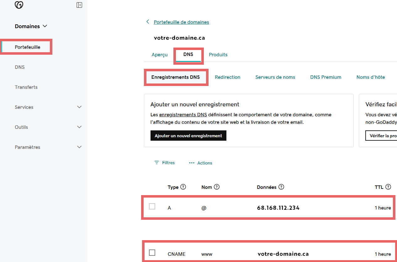 Changement DNS chez GoDaddy